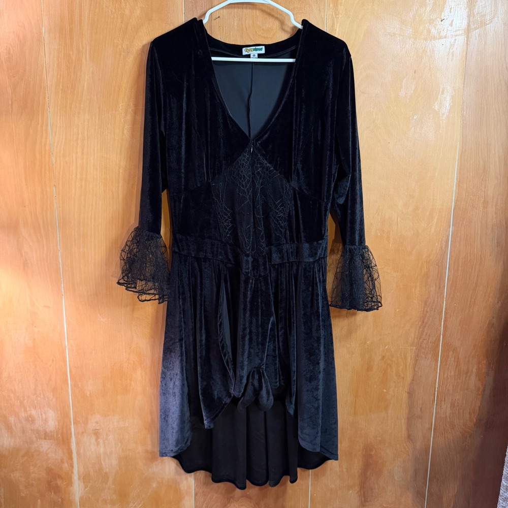 Tipsy Elves Black Velvet Spiderweb Lace High Low Dress XXL Goth Halloween